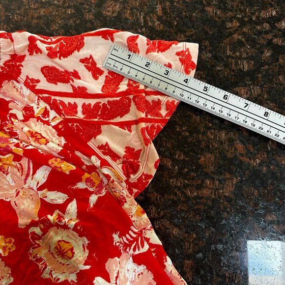Free People Baja‎ Babe Red Floral Print Tie Back Cold Shoulder Tee Top Jersey XS - Picture 16 of 16